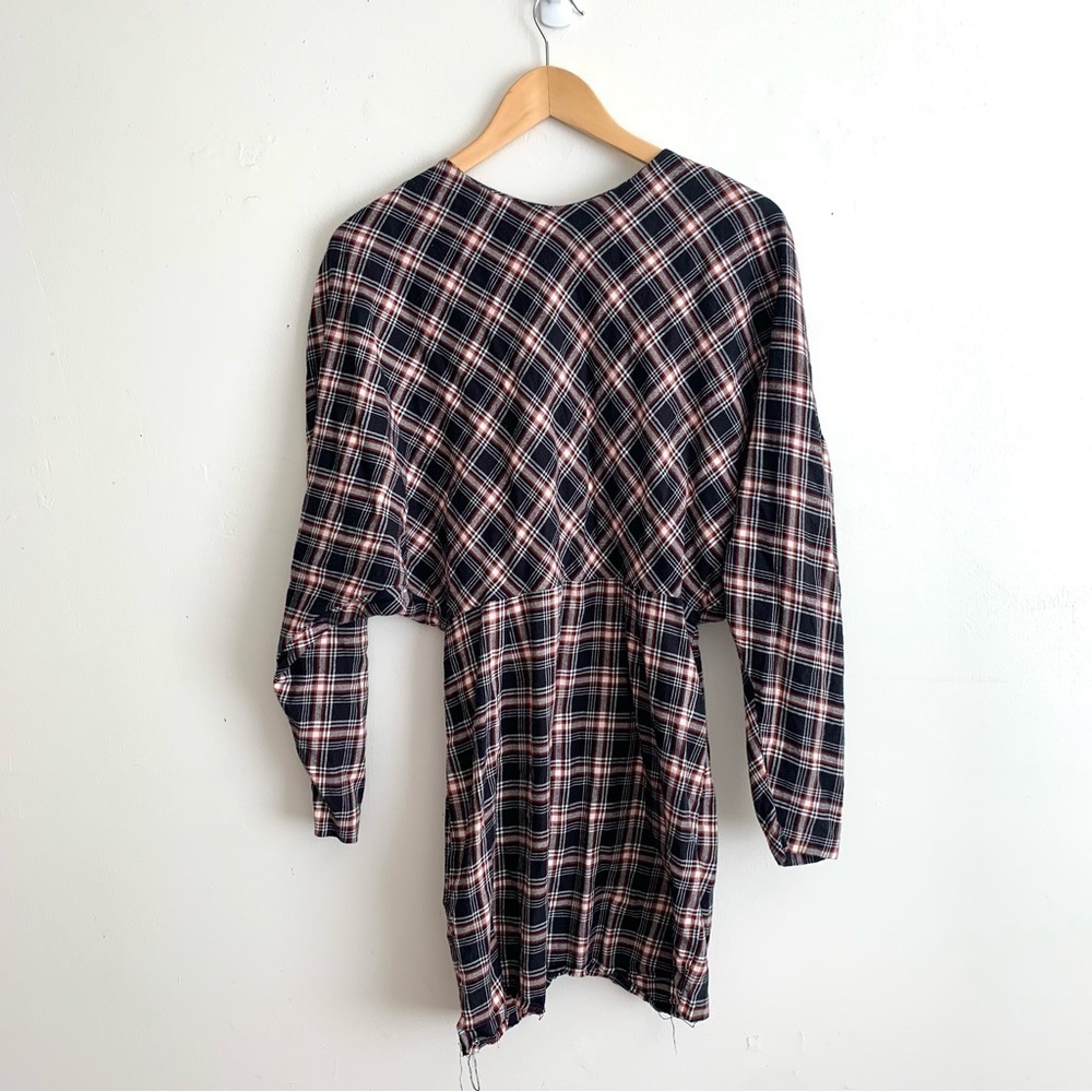 & Other Stories Plaid Long Sleeve Oversized Long Sleeve Raw Hem Mini Dress